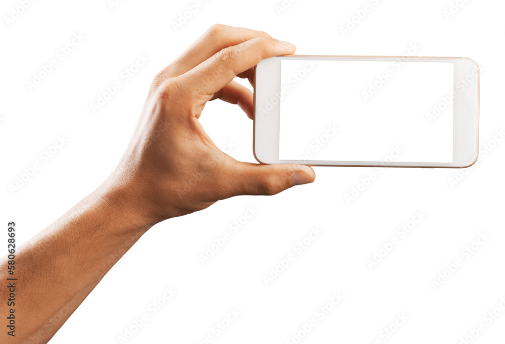Human hand shows mobile smartphone with blank screen Human hand shows mobile smartphone with blank screen
