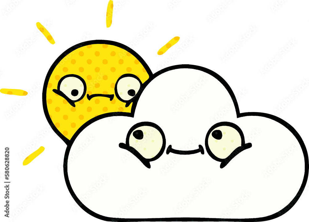 Obraz premium comic book style cartoon sunshine and cloud