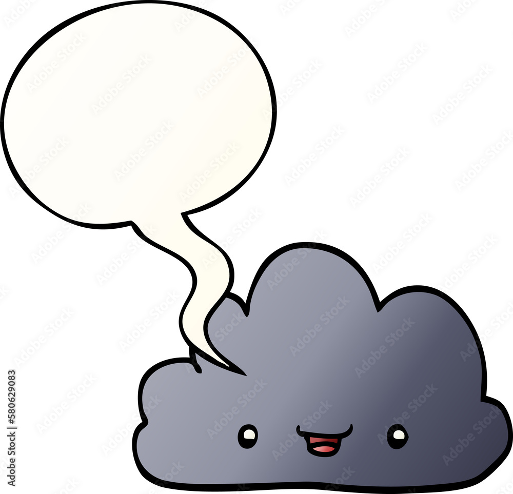 cartoon tiny happy cloud and speech bubble in smooth gradient style cartoon tiny happy cloud and speech bubble in smooth gradient style