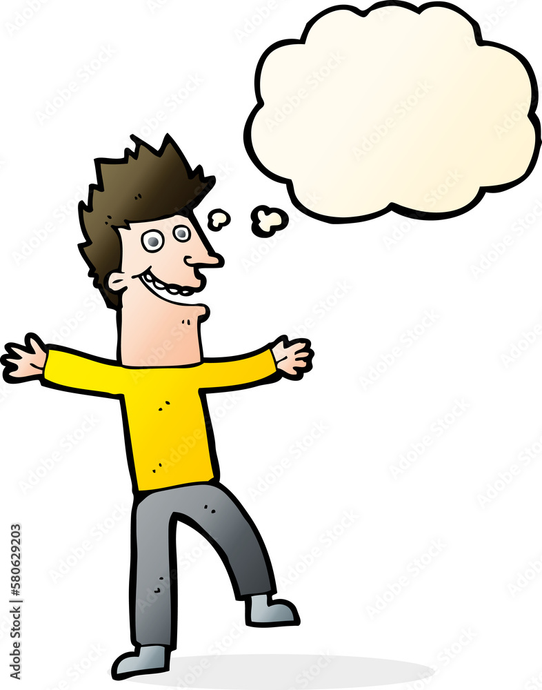 cartoon happy man with thought bubble cartoon happy man with thought bubble