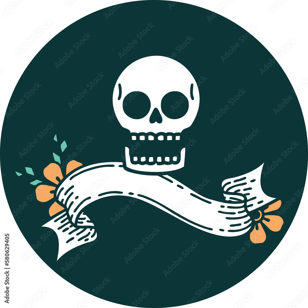 icon with banner of a skull icon with banner of a skull