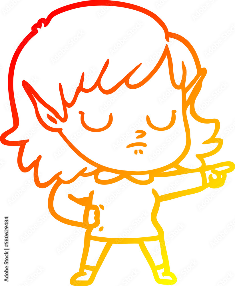 warm gradient line drawing cartoon elf girl warm gradient line drawing cartoon elf girl