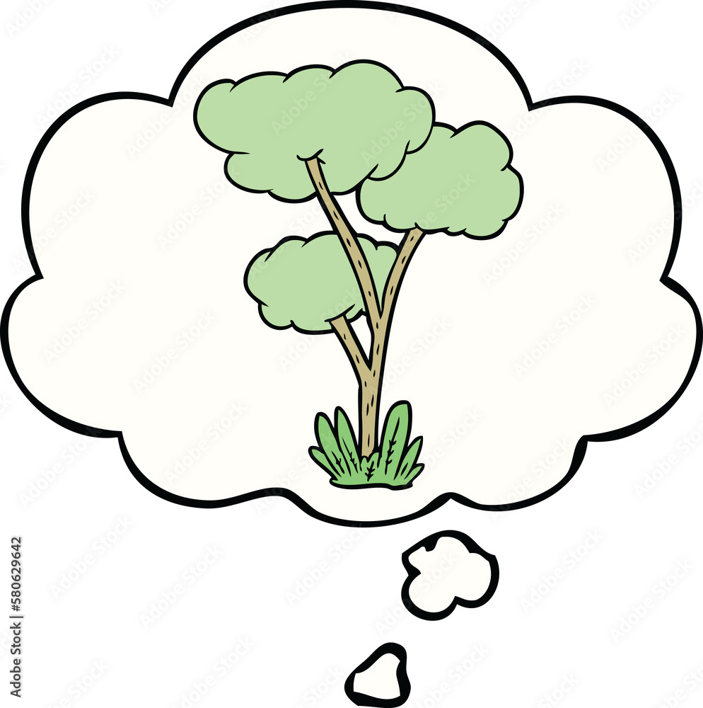 cartoon tree and thought bubble
