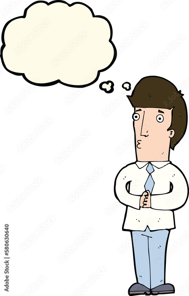 cartoon nervous man with thought bubble cartoon nervous man with thought bubble