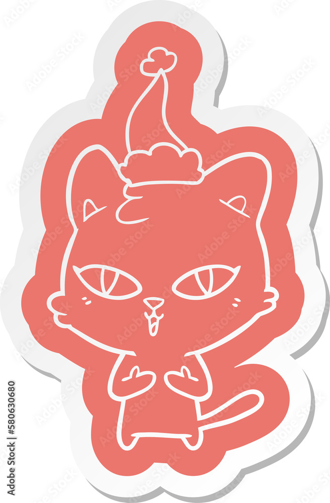cartoon sticker of a cat wearing santa hat cartoon sticker of a cat wearing santa hat