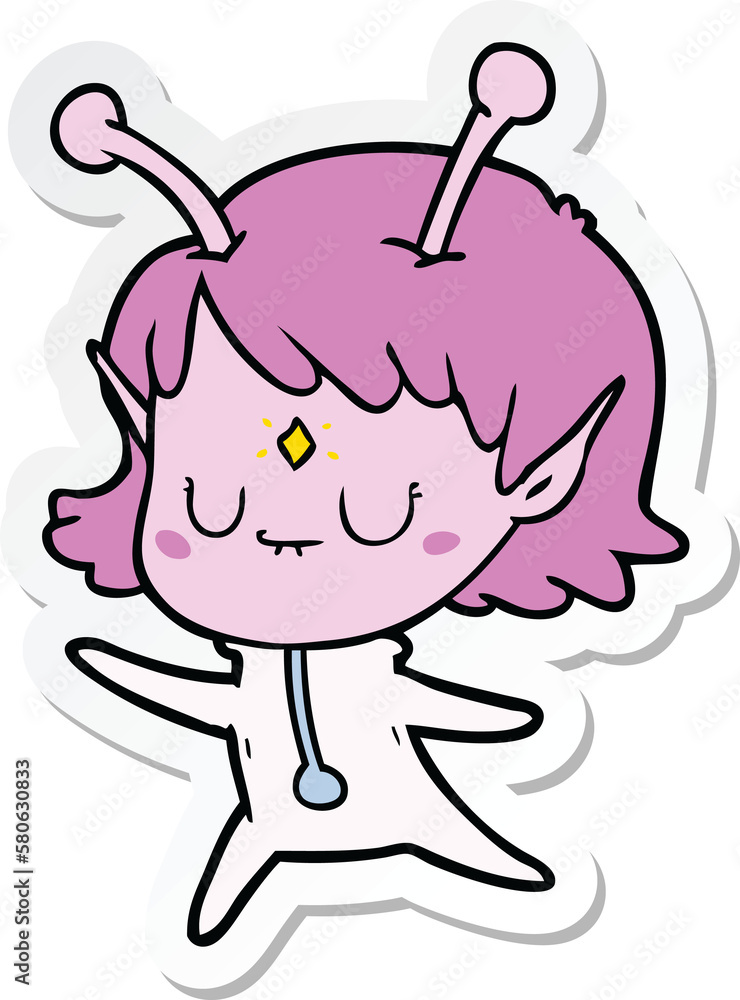 sticker of a cartoon alien girl
