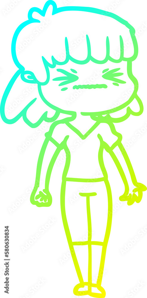 cold gradient line drawing cartoon angry girl cold gradient line drawing cartoon angry girl