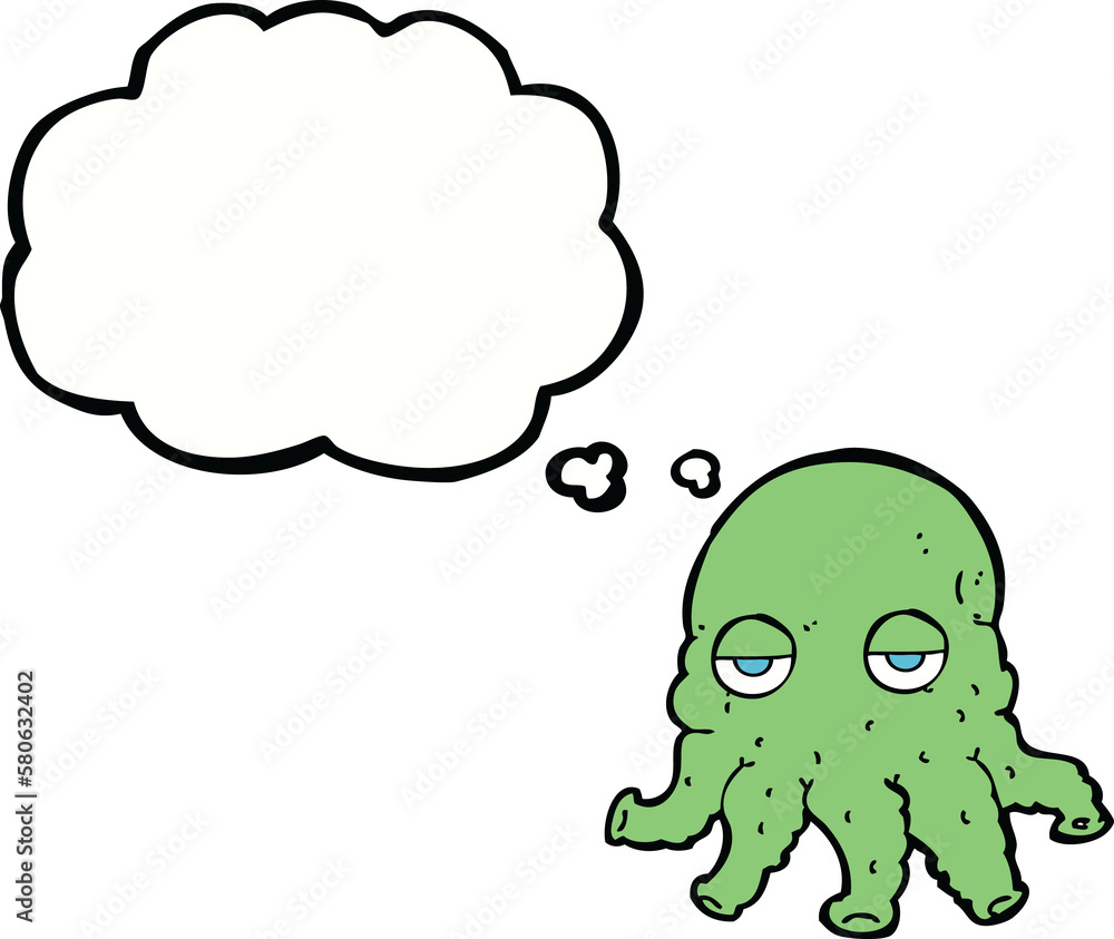 cartoon alien squid face with thought bubble cartoon alien squid face with thought bubble