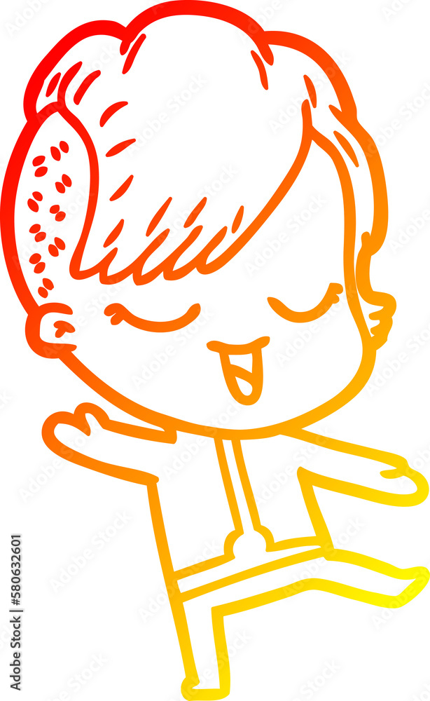 warm gradient line drawing happy cartoon girl warm gradient line drawing happy cartoon girl