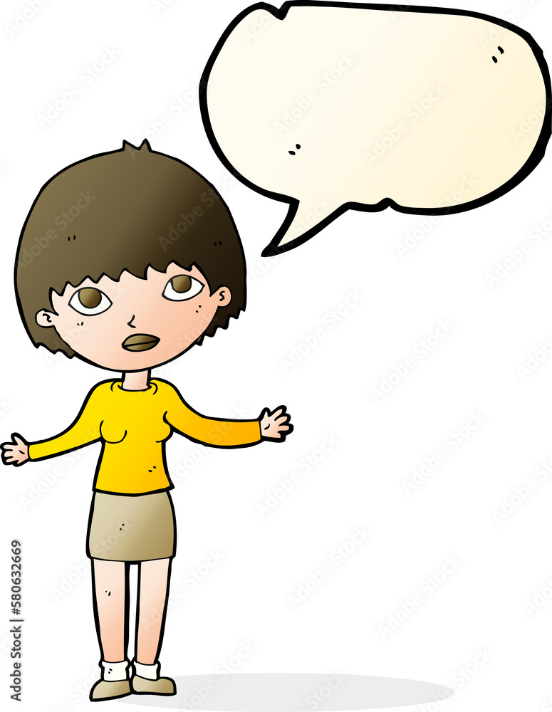 cartoon woman shrugging with speech bubble cartoon woman shrugging with speech bubble