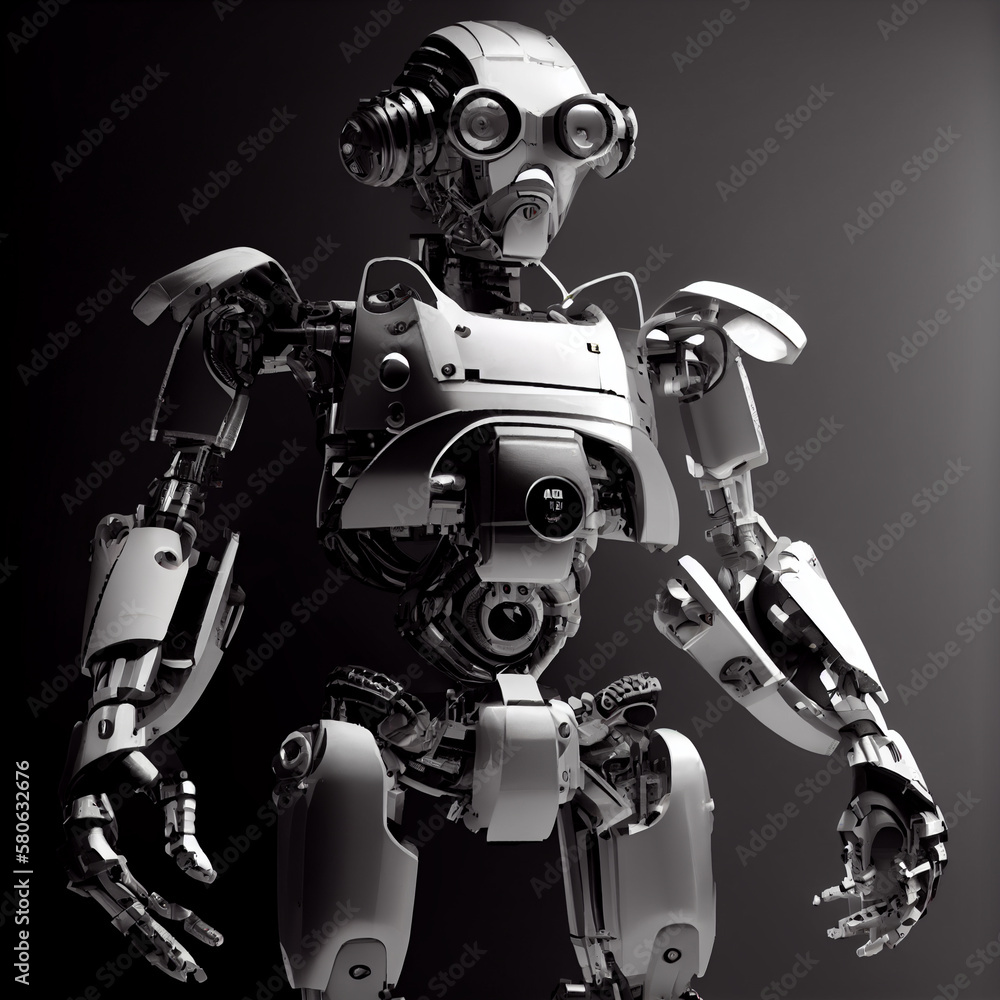 Fototapeta premium Futuristic Robot: A Metallic Humanoid Sentinel. AI Generated