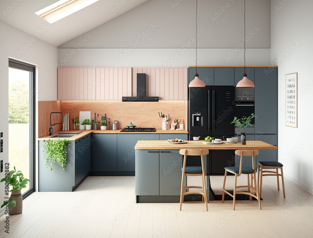 Fototapeta premium Illustration of a modern bright kitchen, created with Generative AI technology