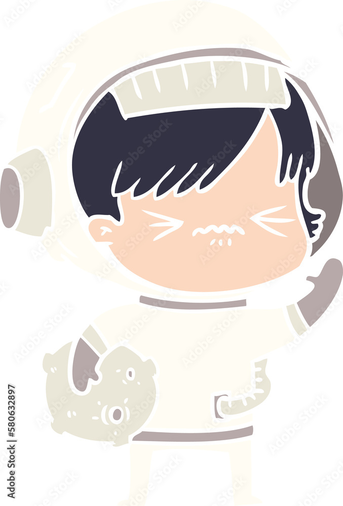 angry flat color style cartoon space girl angry flat color style cartoon space girl