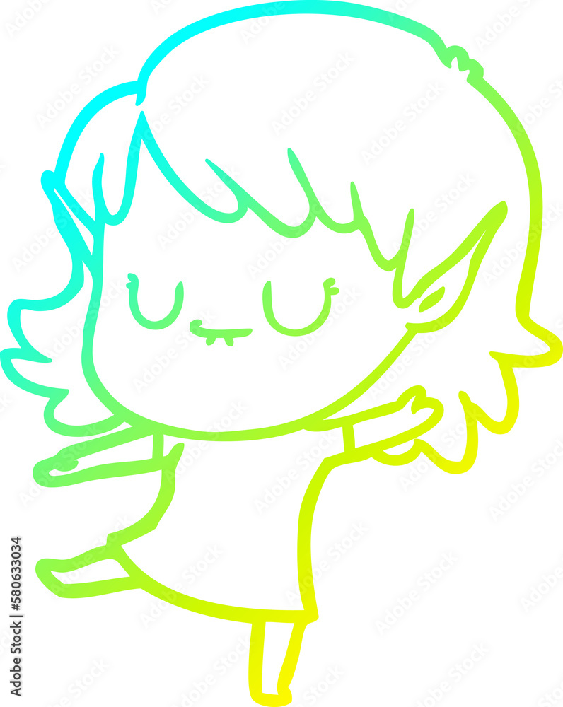cold gradient line drawing happy cartoon elf girl cold gradient line drawing happy cartoon elf girl