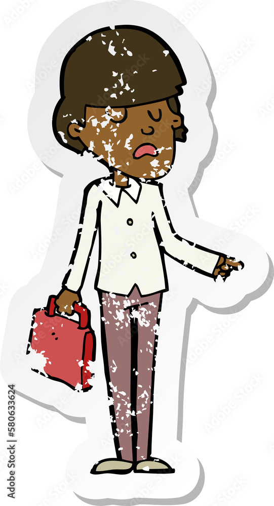 retro distressed sticker of a cartoon arrogant businessman pointing retro distressed sticker of a cartoon arrogant businessman pointing