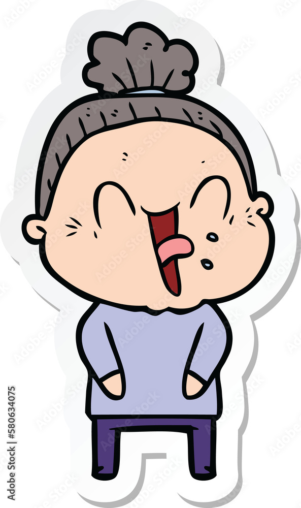 sticker of a cartoon happy old woman sticker of a cartoon happy old woman