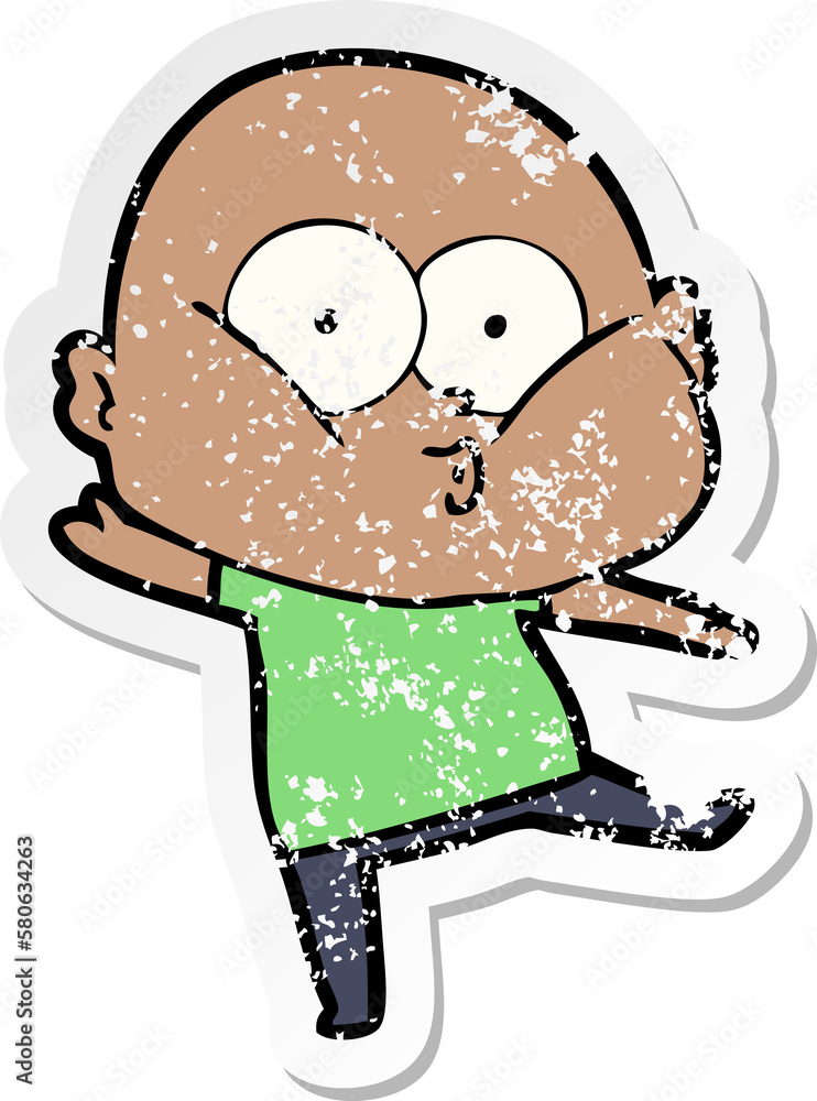 distressed sticker of a cartoon bald man staring distressed sticker of a cartoon bald man staring