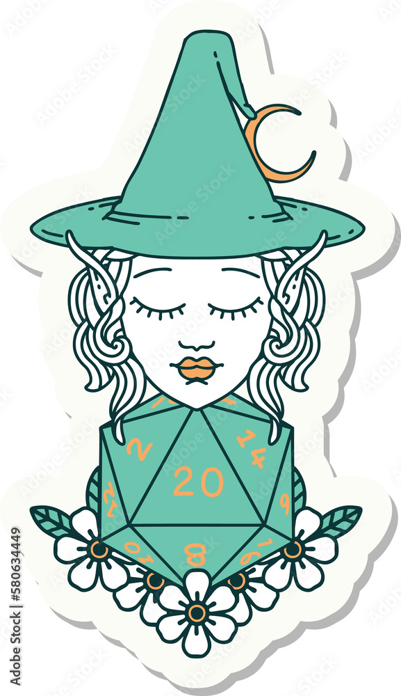 elf mage character with natural twenty dice roll sticker elf mage character with natural twenty dice roll sticker