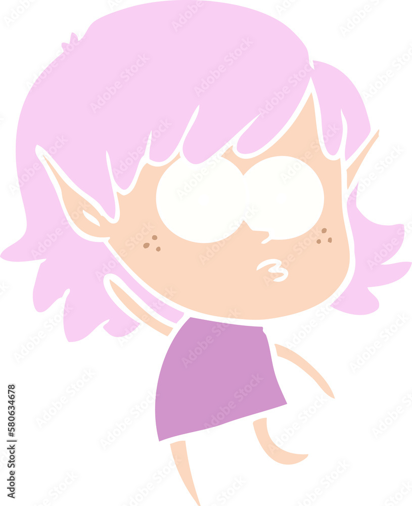 flat color style cartoon elf girl staring flat color style cartoon elf girl staring