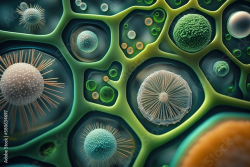 Grass cells under the microscope. Generative AI photo