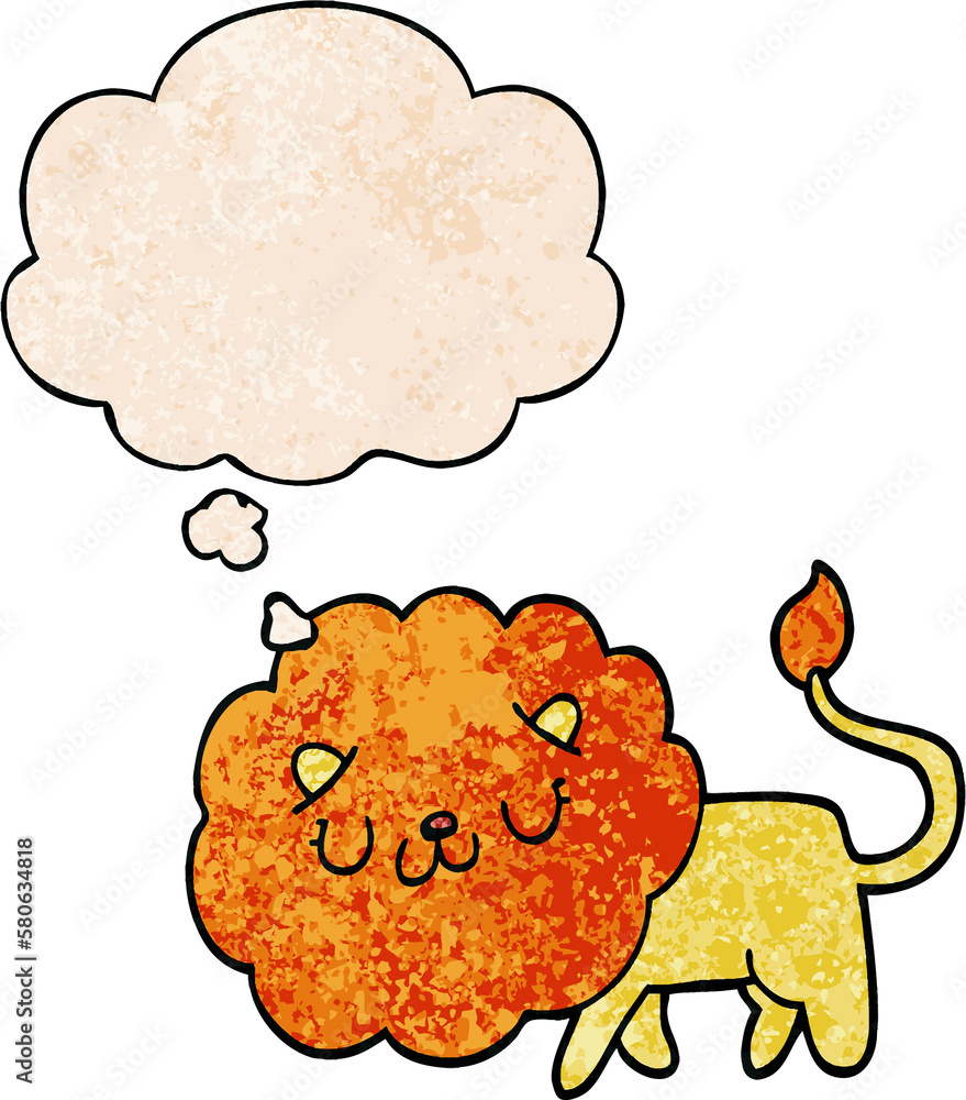 cartoon lion and thought bubble in grunge texture pattern style cartoon lion and thought bubble in grunge texture pattern style