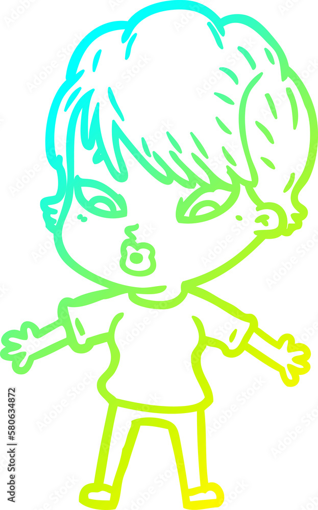 cold gradient line drawing cartoon woman cold gradient line drawing cartoon woman
