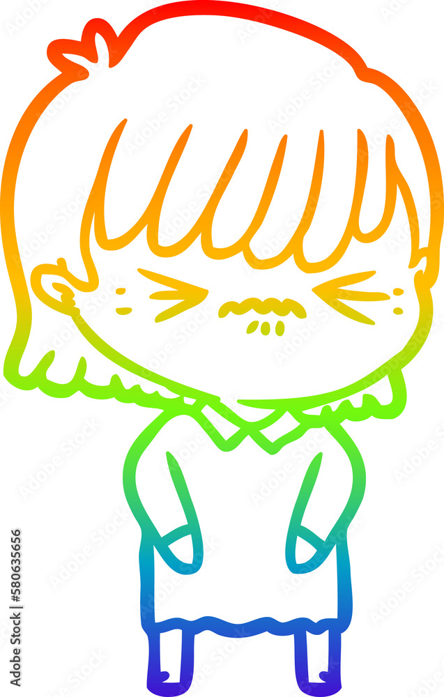 rainbow gradient line drawing annoyed cartoon girl rainbow gradient line drawing annoyed cartoon girl