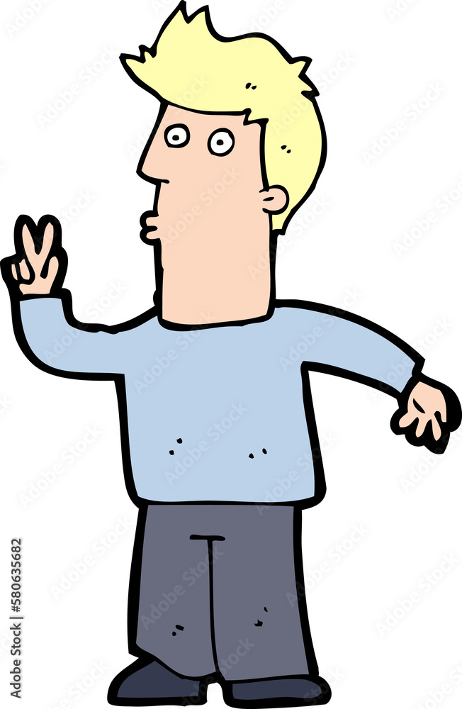 cartoon man giving peace sign