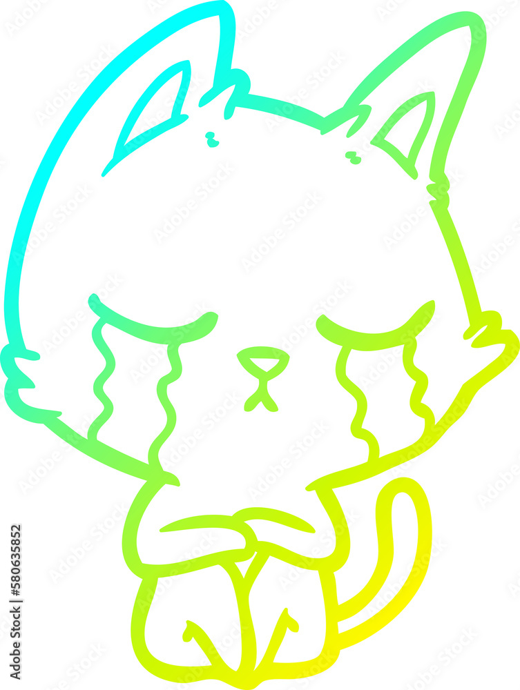 cold gradient line drawing crying cartoon cat sitting cold gradient line drawing crying cartoon cat sitting
