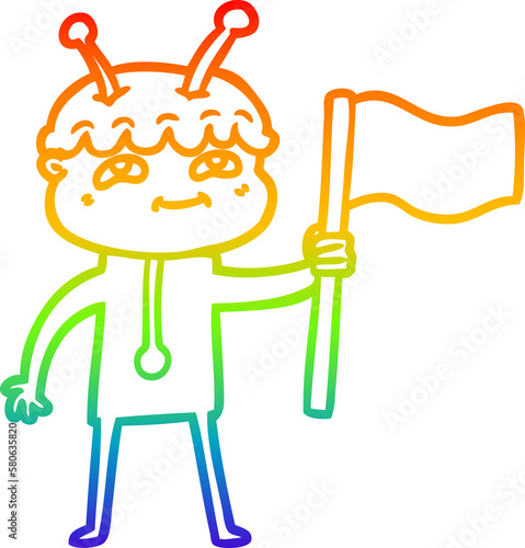 rainbow gradient line drawing friendly cartoon spaceman
