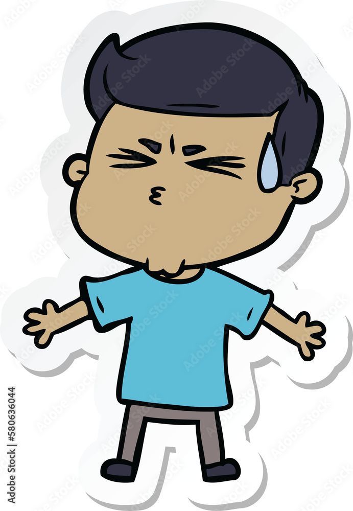 sticker of a cartoon man sweating sticker of a cartoon man sweating