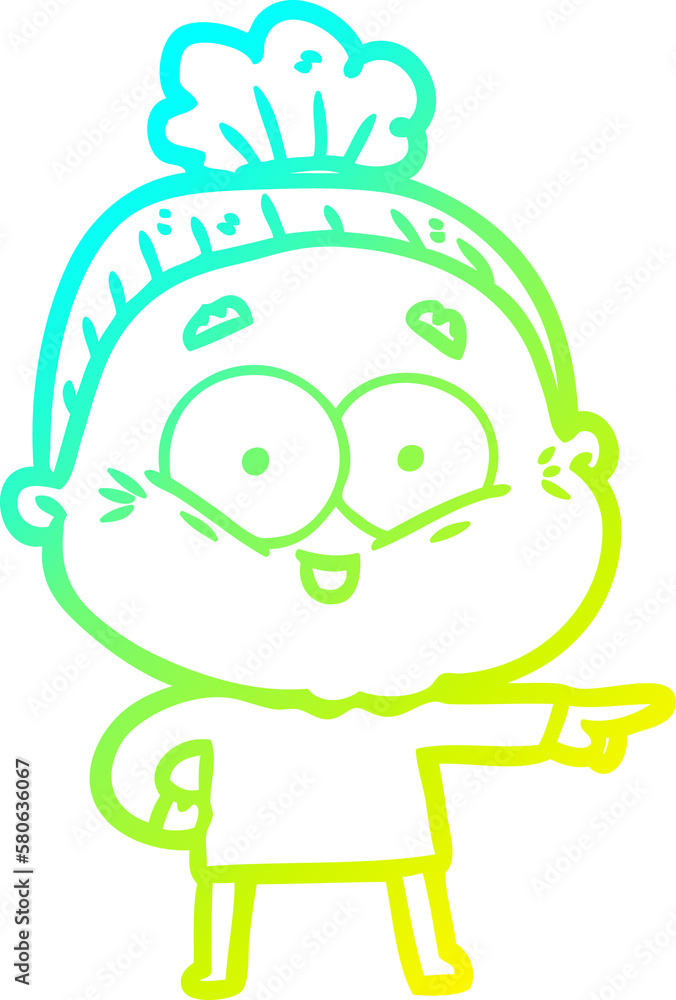 Fototapeta premium cold gradient line drawing cartoon happy old woman