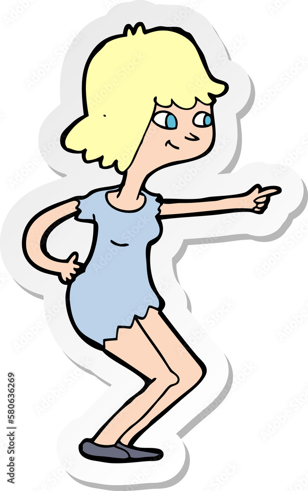 sticker of a cartoon girl pointing sticker of a cartoon girl pointing