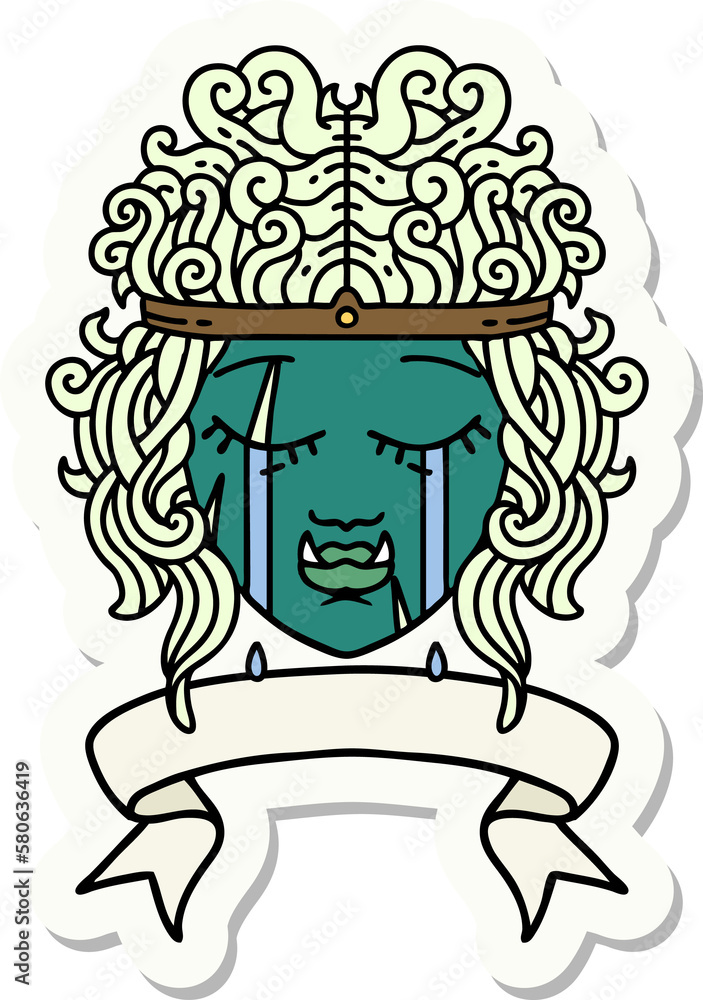 crying orc barbarian character face with banner sticker crying orc barbarian character face with banner sticker