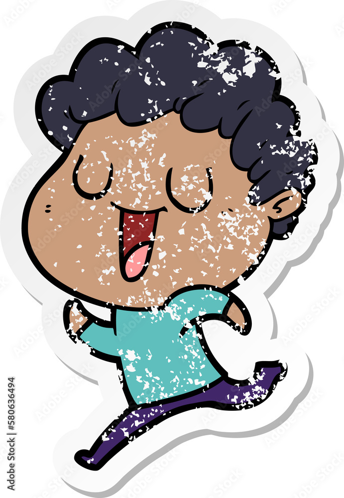 Obraz premium distressed sticker of a laughing cartoon man running