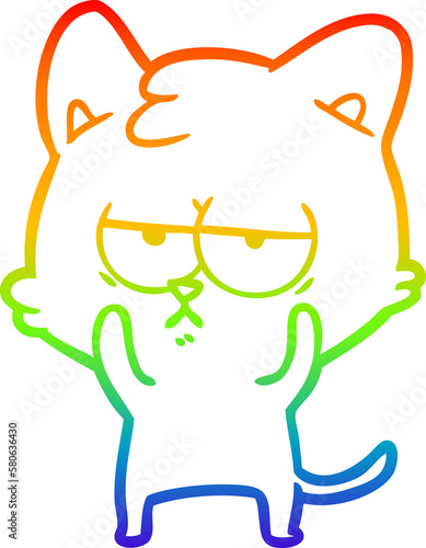 rainbow gradient line drawing bored cartoon cat