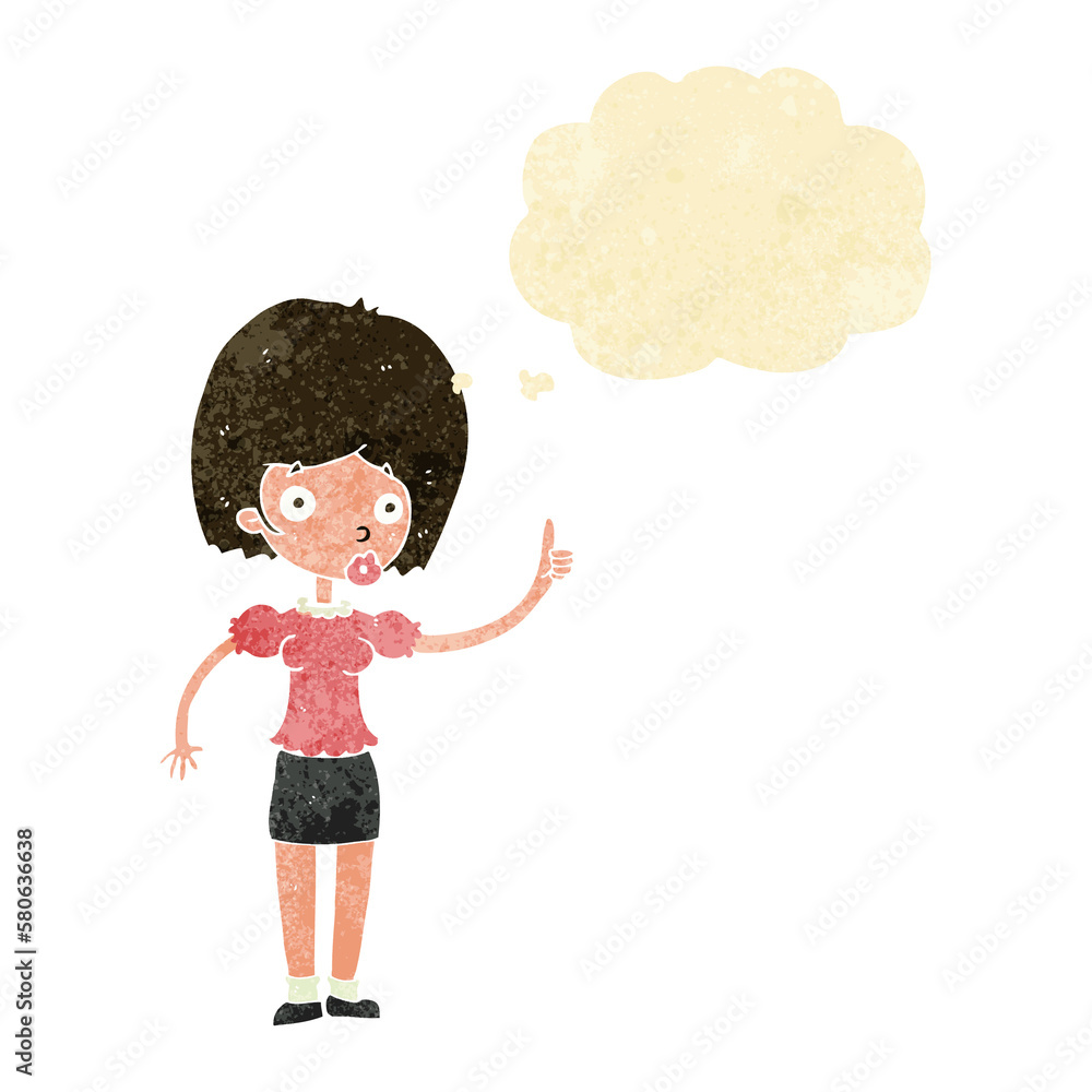 cartoon woman with idea with thought bubble cartoon woman with idea with thought bubble