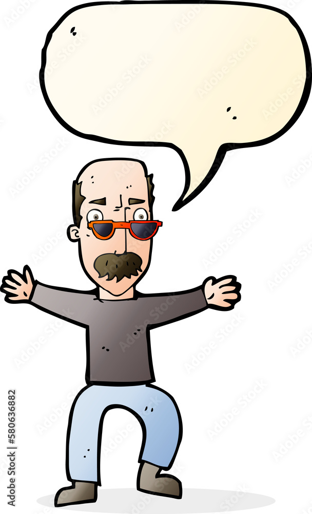 cartoon old man waving arms with speech bubble