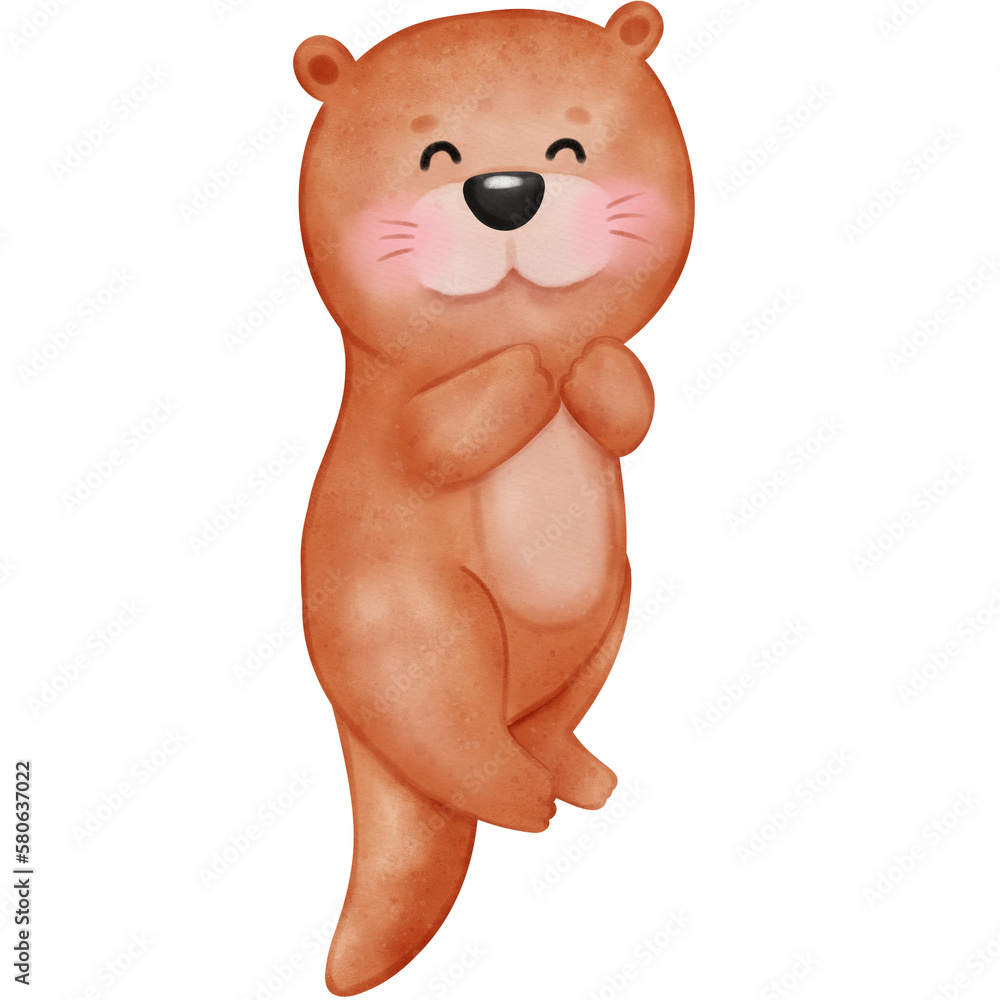 Fototapeta premium Cute otter, Otters, Otter illustration, watercolor otter, watercolor animal, animal illustration