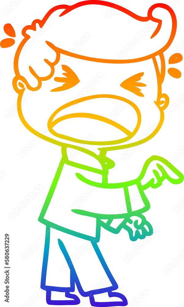 rainbow gradient line drawing cartoon shouting man pointing finger rainbow gradient line drawing cartoon shouting man pointing finger