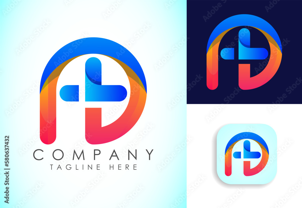 Letter P plus medical gradient logo design template vector Letter P plus medical gradient logo design template vector