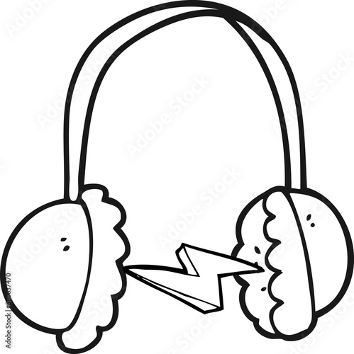 black and white cartoon headphones