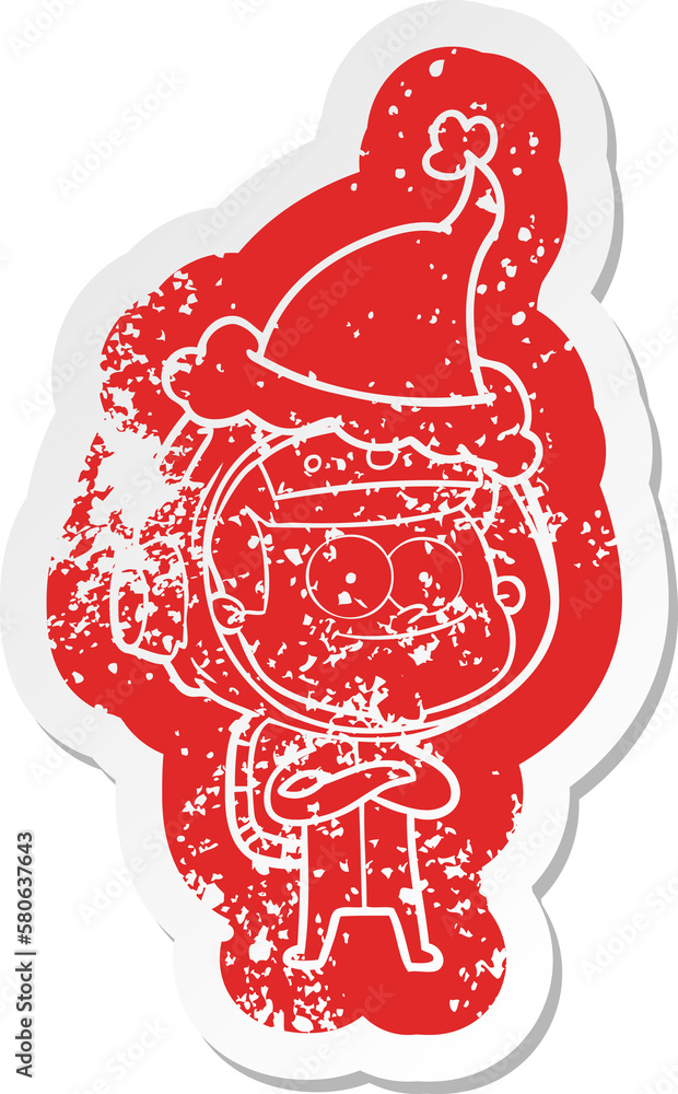 happy astronaut cartoon distressed sticker of a wearing santa hat happy astronaut cartoon distressed sticker of a wearing santa hat