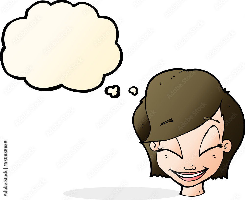 cartoon pretty female face with thought bubble cartoon pretty female face with thought bubble