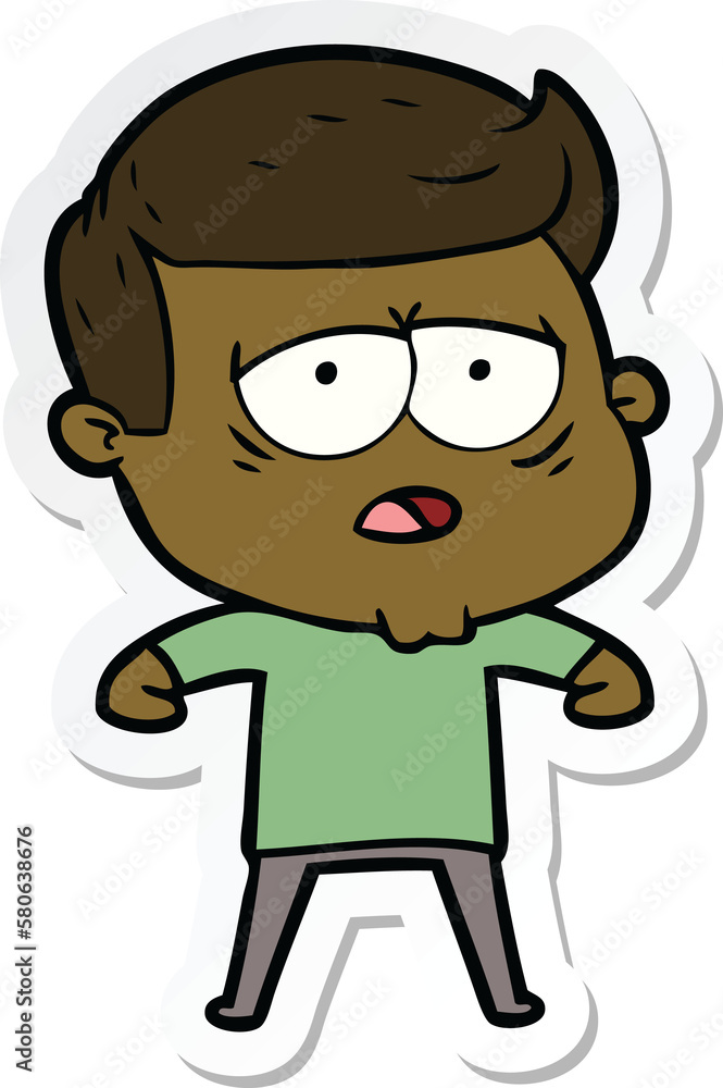 sticker of a cartoon tired man sticker of a cartoon tired man