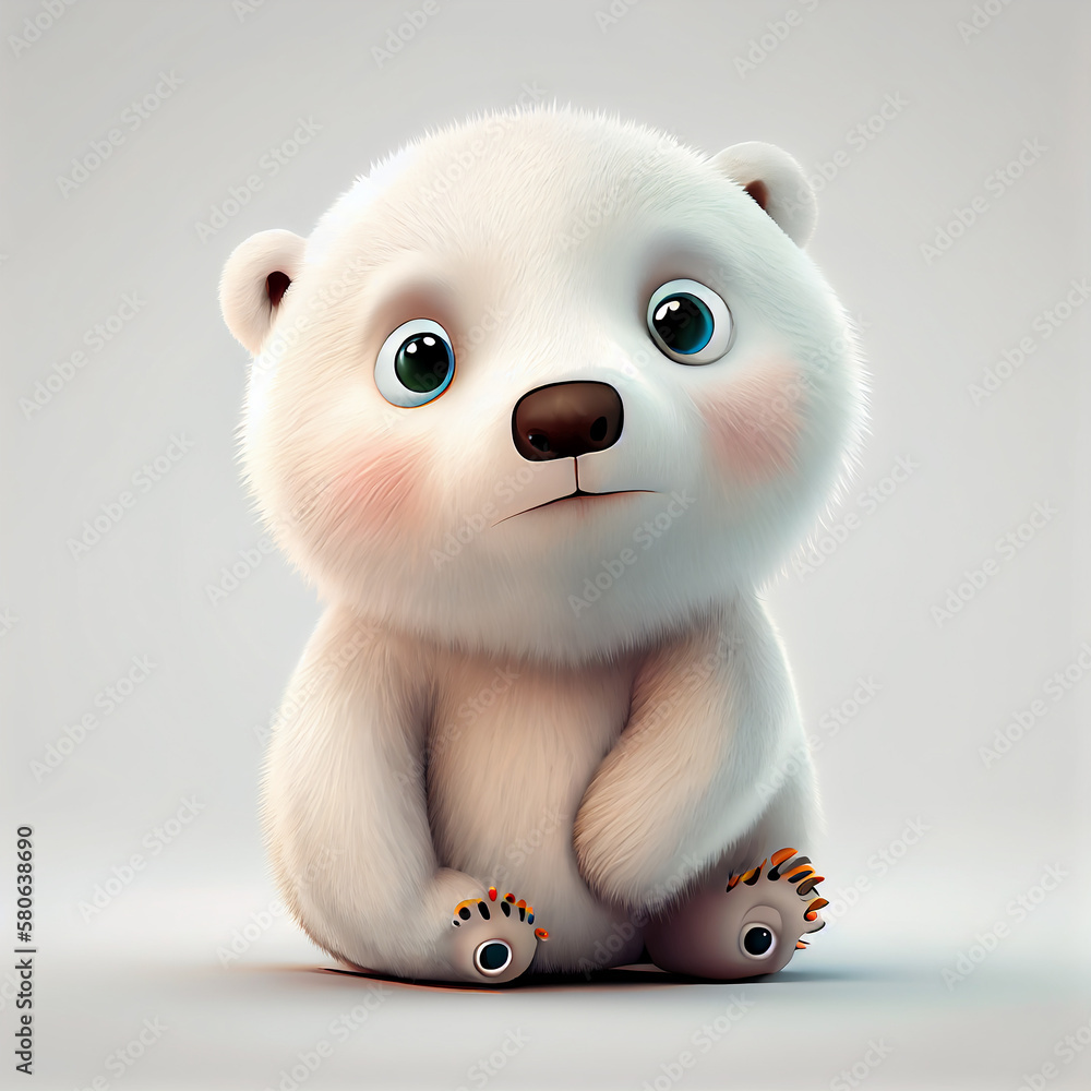 Adorable baby Polar Bear character isolated on white background. Generative AI