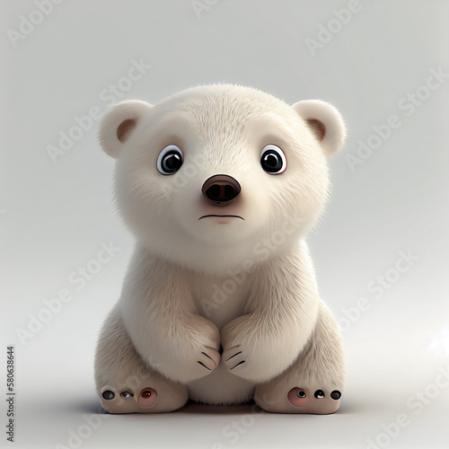 Adorable baby Polar Bear character isolated on white background. Generative AI