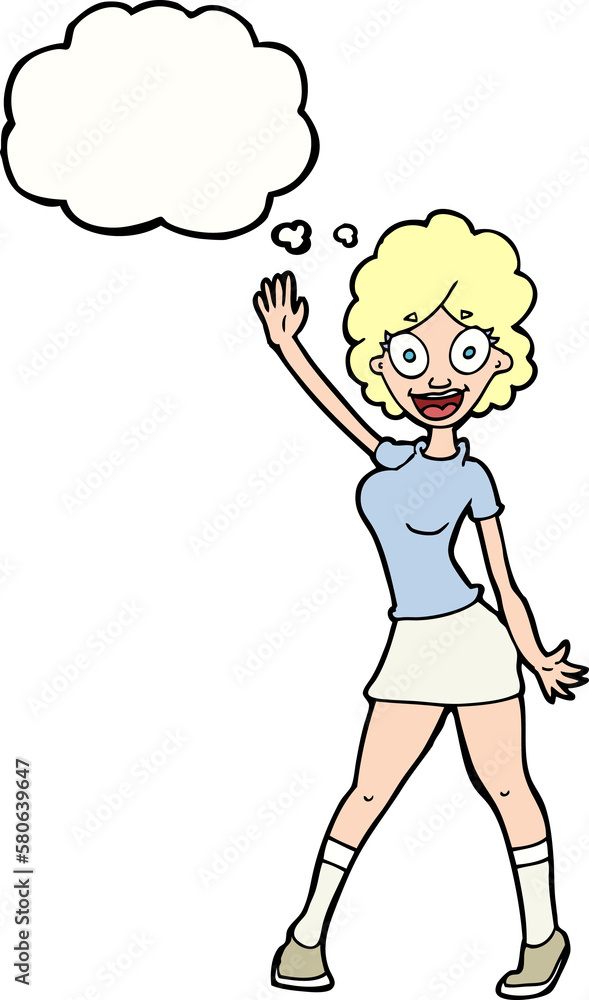 cartoon woman dancing with thought bubble cartoon woman dancing with thought bubble