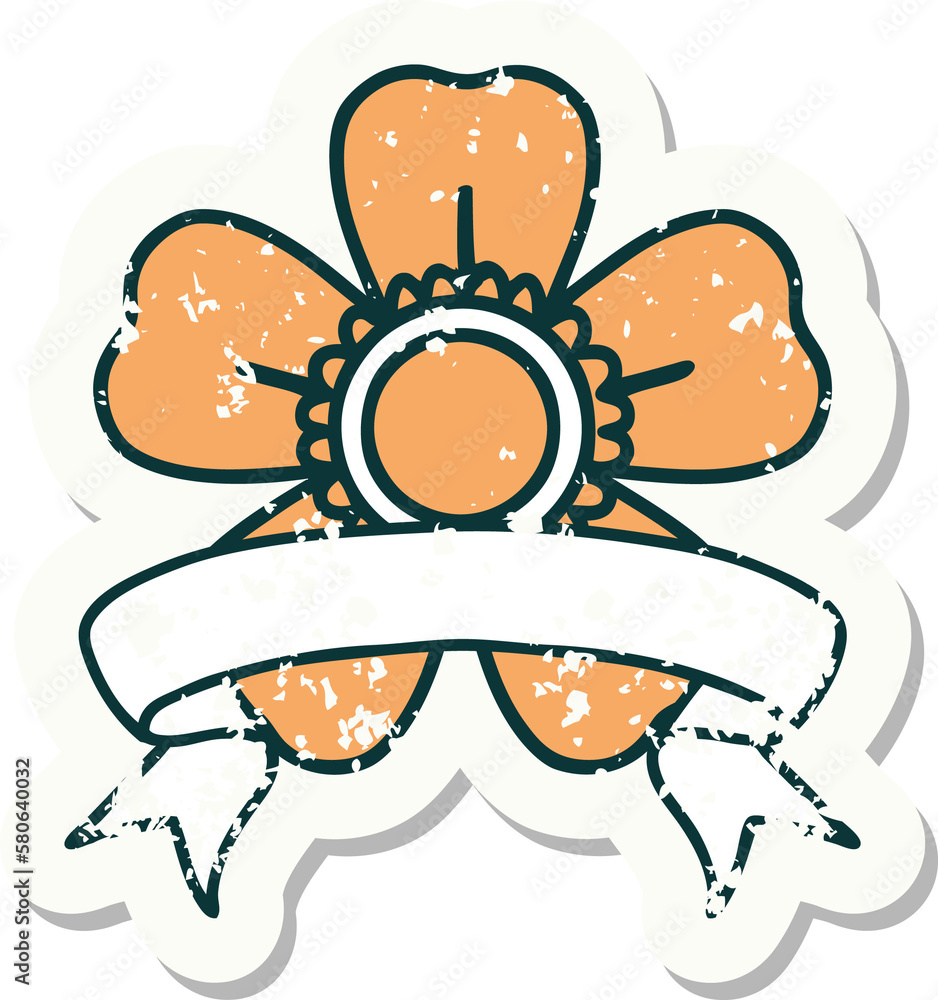 grunge sticker with banner of a flower grunge sticker with banner of a flower