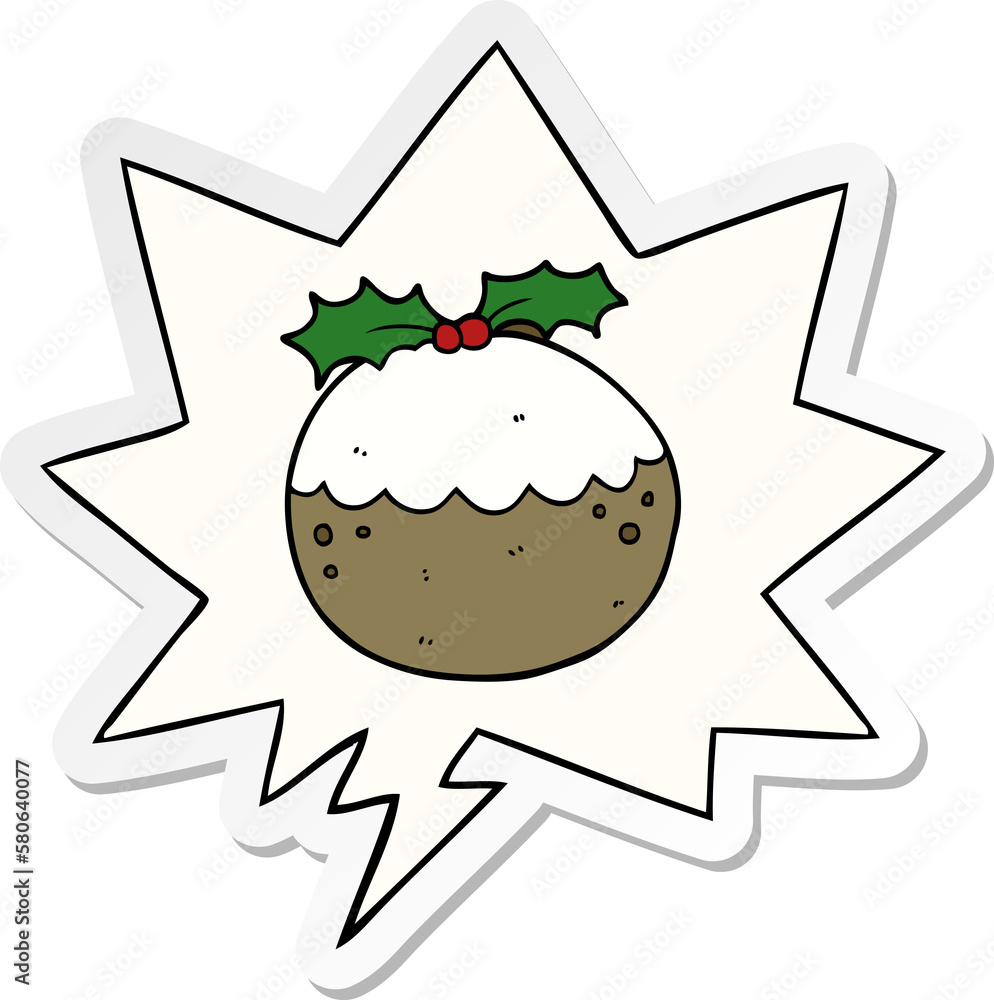 cartoon christmas pudding and speech bubble sticker cartoon christmas pudding and speech bubble sticker